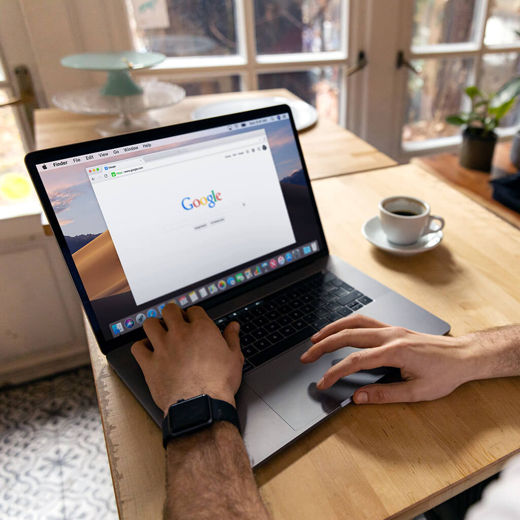 Person looking on google online presence of business